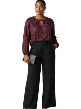 Womens Sequin Sparkly Burgundy Blouse Top Keyhole Neckline 3X Blouson Holiday